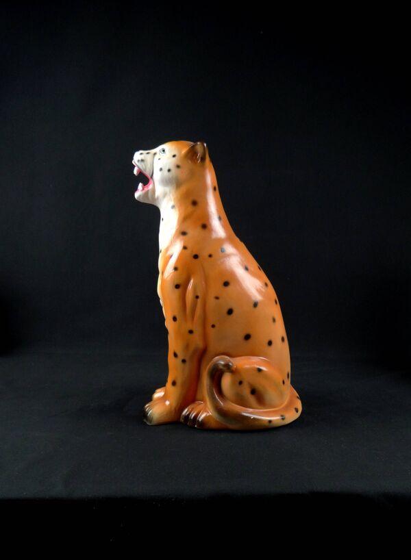 Statue Léopard vintage en céramique vintage années 70s Hollywood Regency