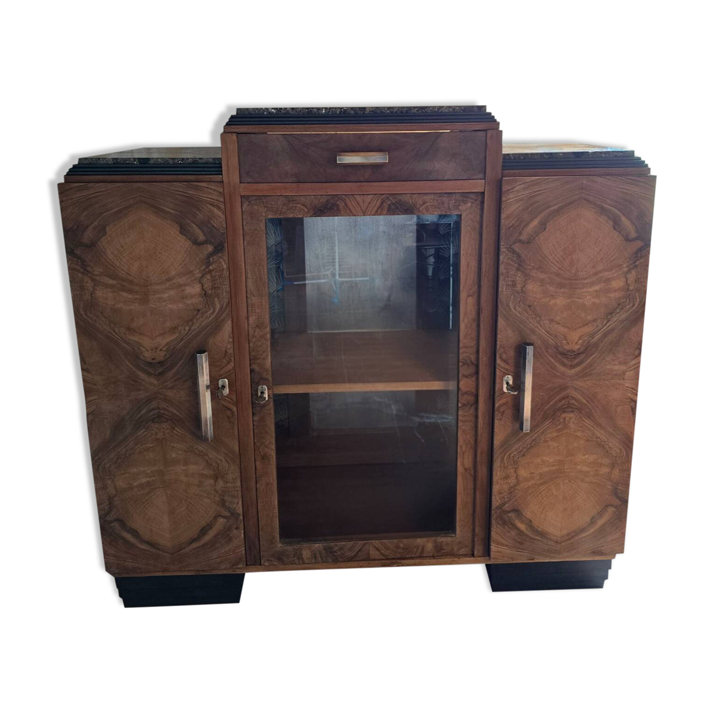 Buffet vitré Art déco en bois et marbre