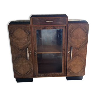 Art Deco buffet from the 1930s with marble veneer and display cabinet.