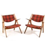 Early Pair CH-28 Oak Easychairs by Hans J. Wegner