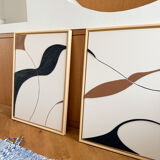 Beige, black, brown diptych design panels.