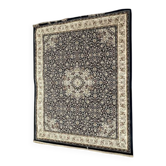 Tapis de Salon Classique Bleu Marine Orné de Fleurs