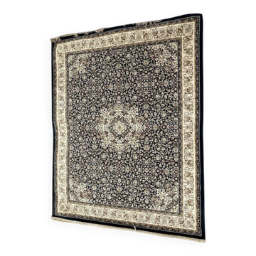 Tapis de Salon Classique Bleu Marine Orné de Fleurs
