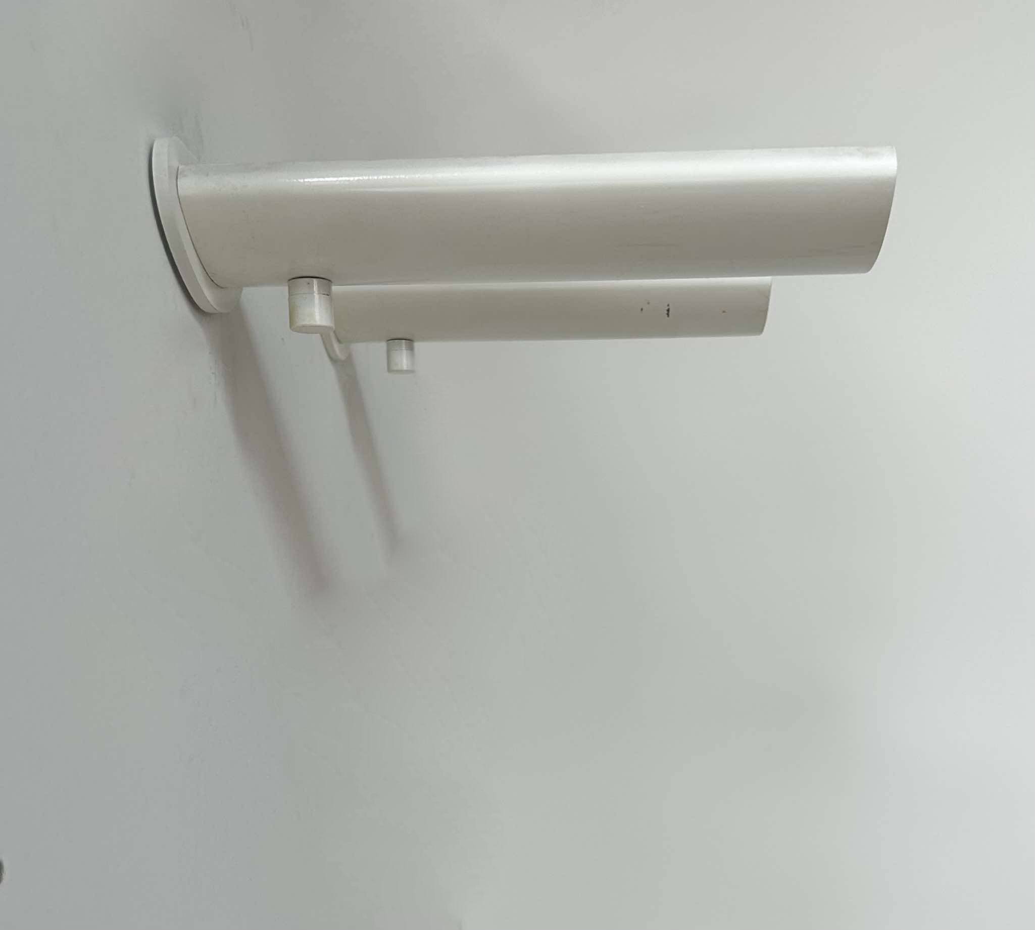 Pair of vintage wall lights with variable intensity, white lacquered metal, France 1970