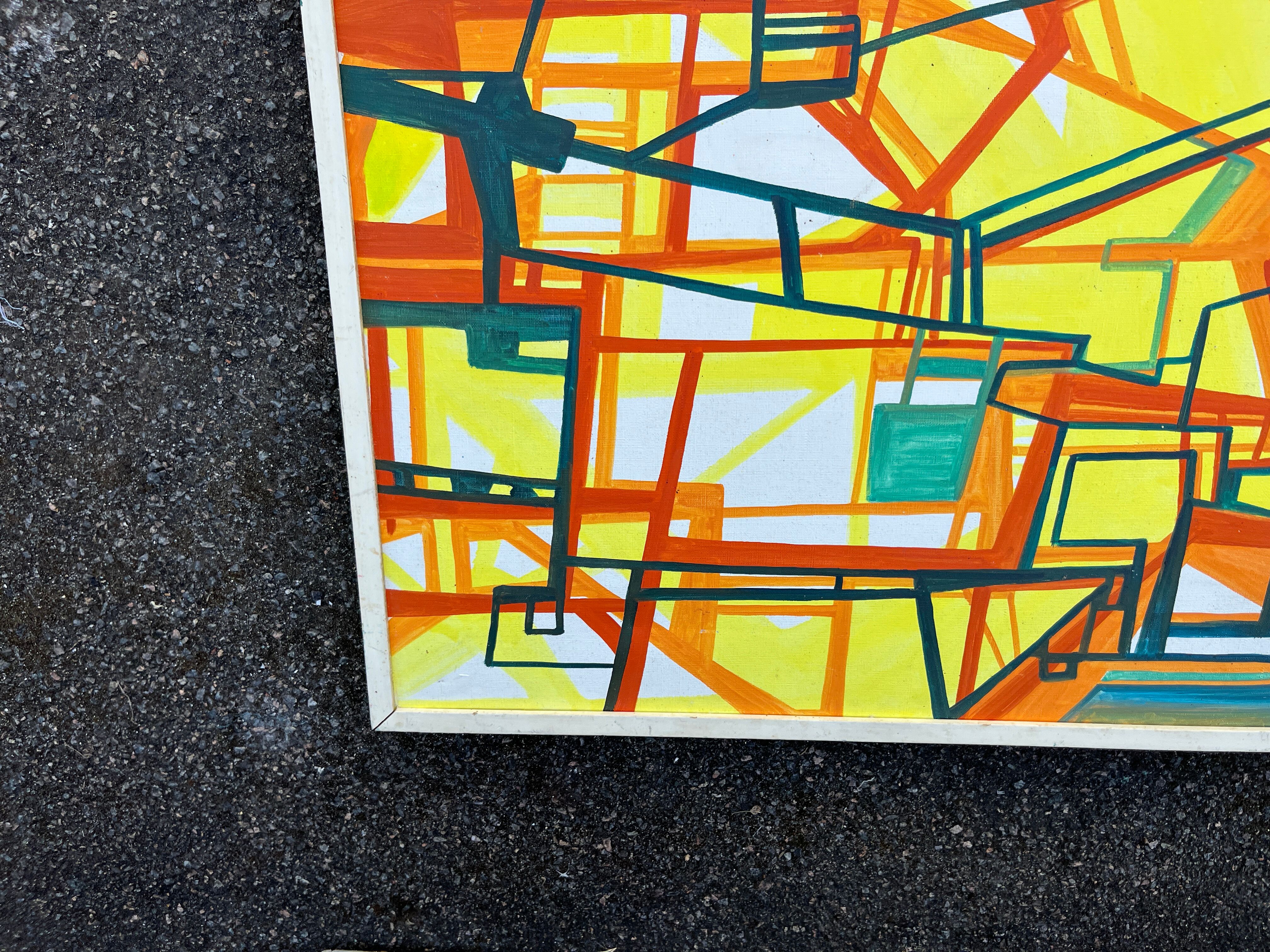 Abstract Cubist Table - Oil on Canvas Signed B. Géral