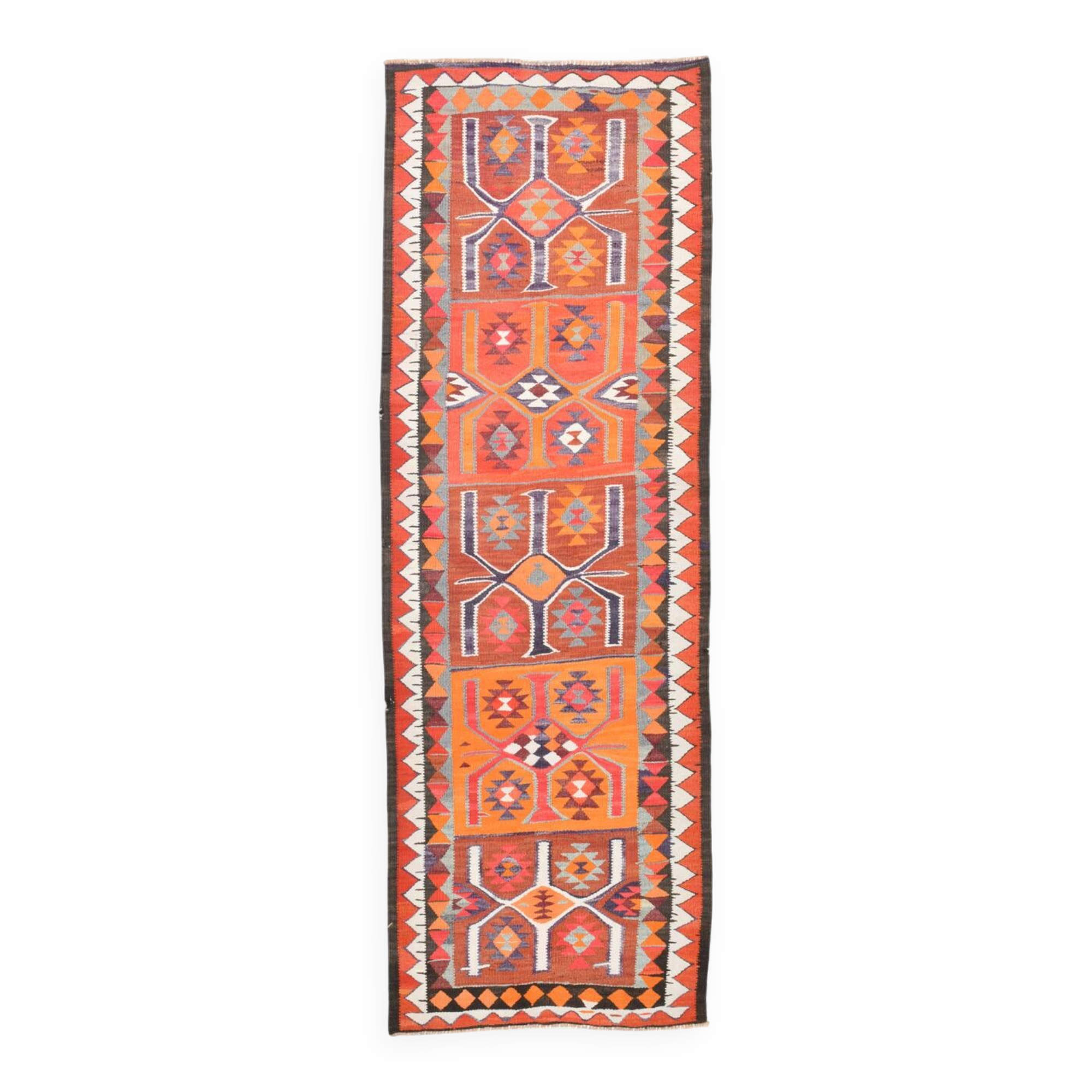 Red Orange Tribal Vintage Runner Rug, 101x297Cm
