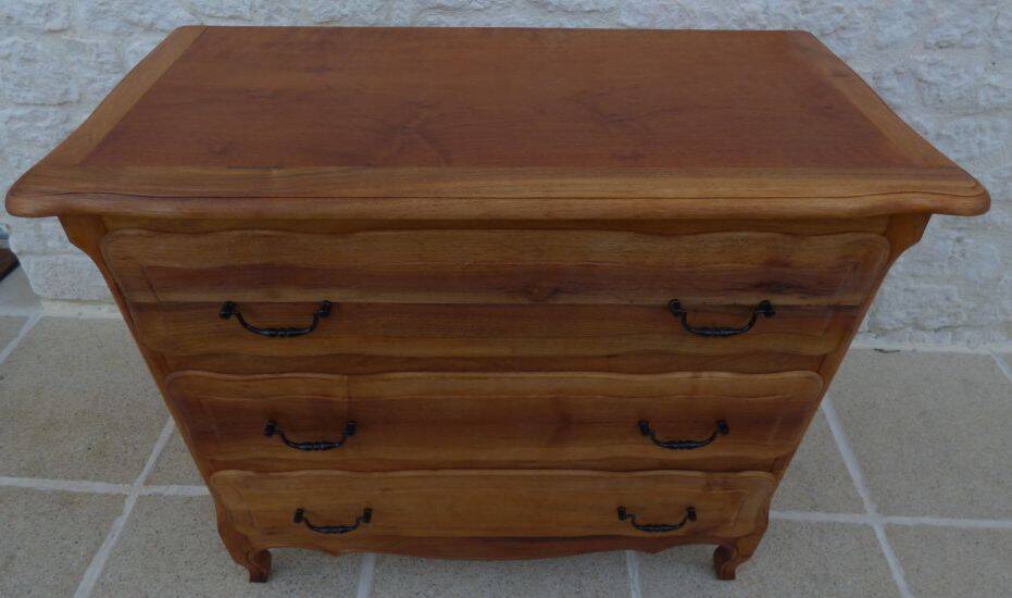 3-drawer solid natural wood chest of drawers with black handles - Completely restored