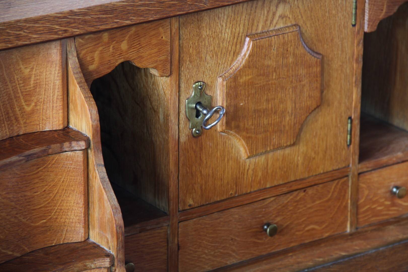 Bureau secrétaire pliant en chêne vintage des années 1960 dans le style de Kjærnulf