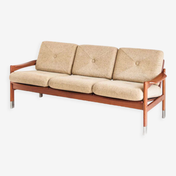 Scandinavian teak sofa and wool cushions 60s