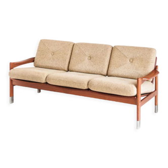 Scandinavian teak sofa and wool cushions 60s