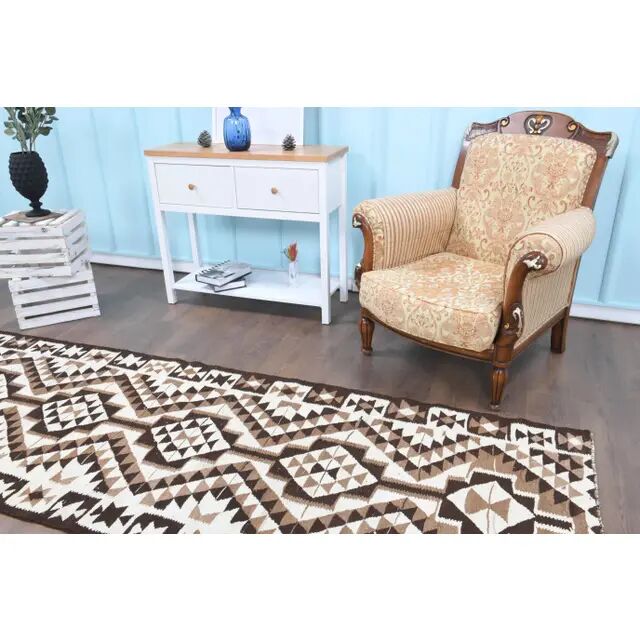 Vintage Turkish Oushak Handmade Wool Cotton White Runner Rug 100x334