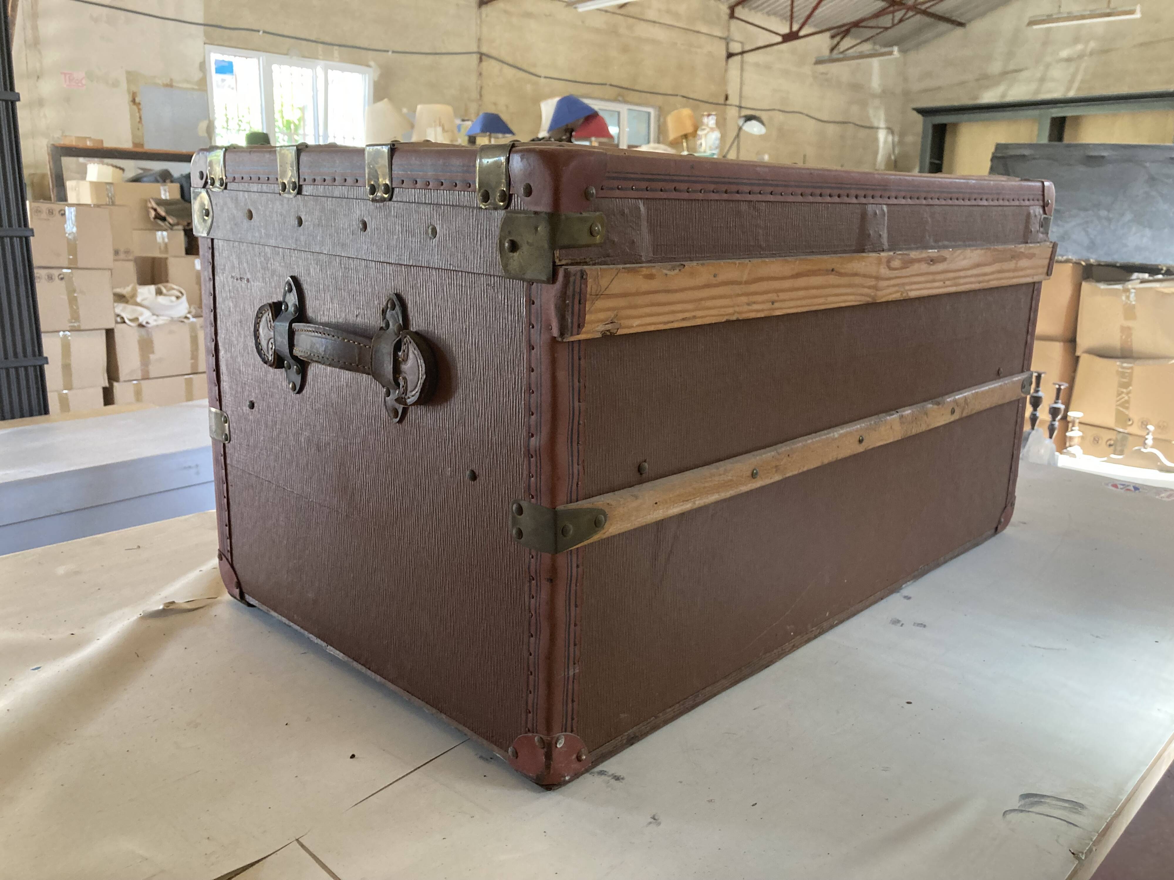 TRAVEL TRUNK RECTANGLE DEBUT XXE WOOD BROWN LEATHER SHEATH