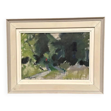 Original Swedish Oil on Canvas – “Figures on Winding Path”