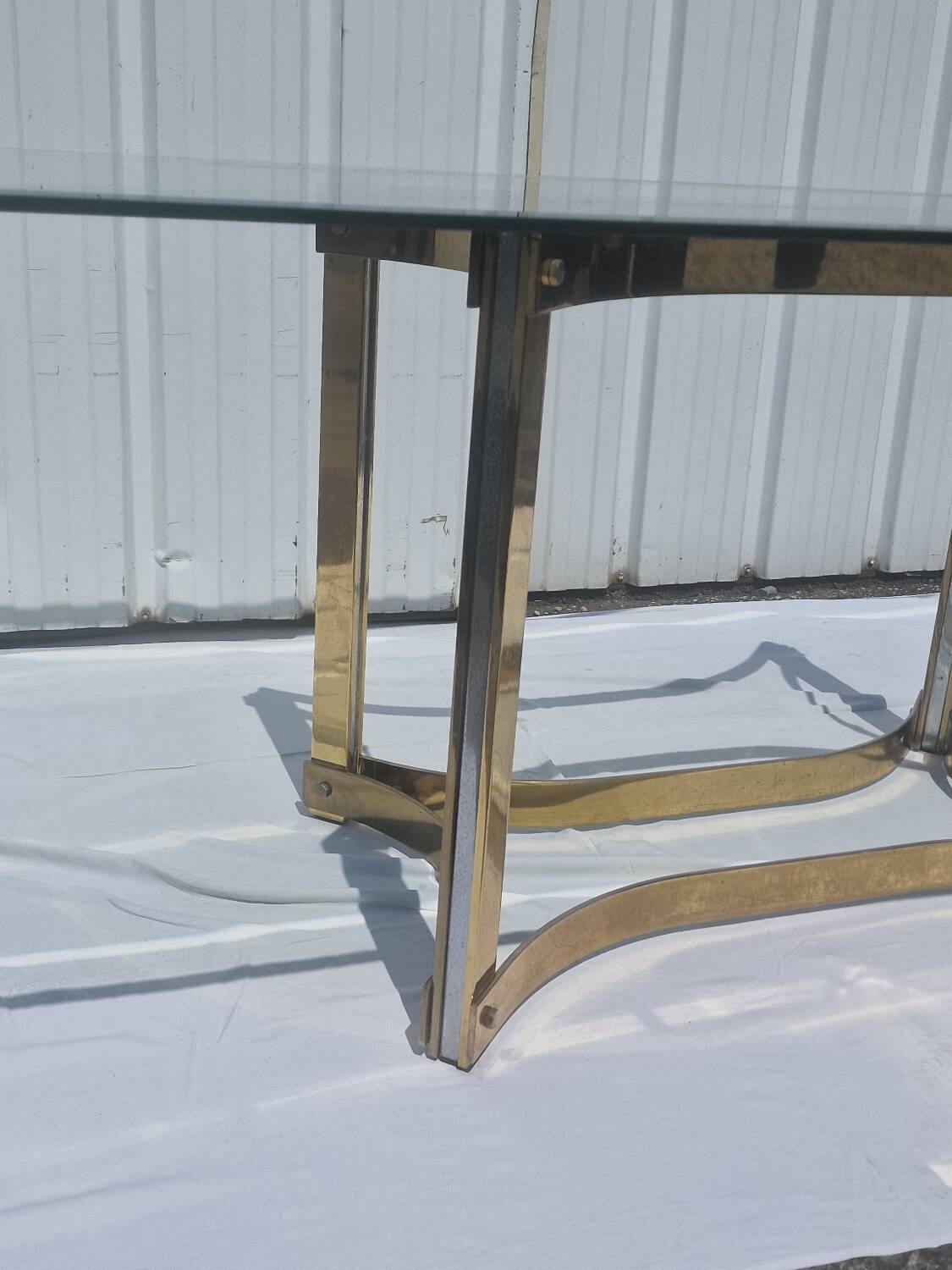 Vintage dining table golden brass chrome glass