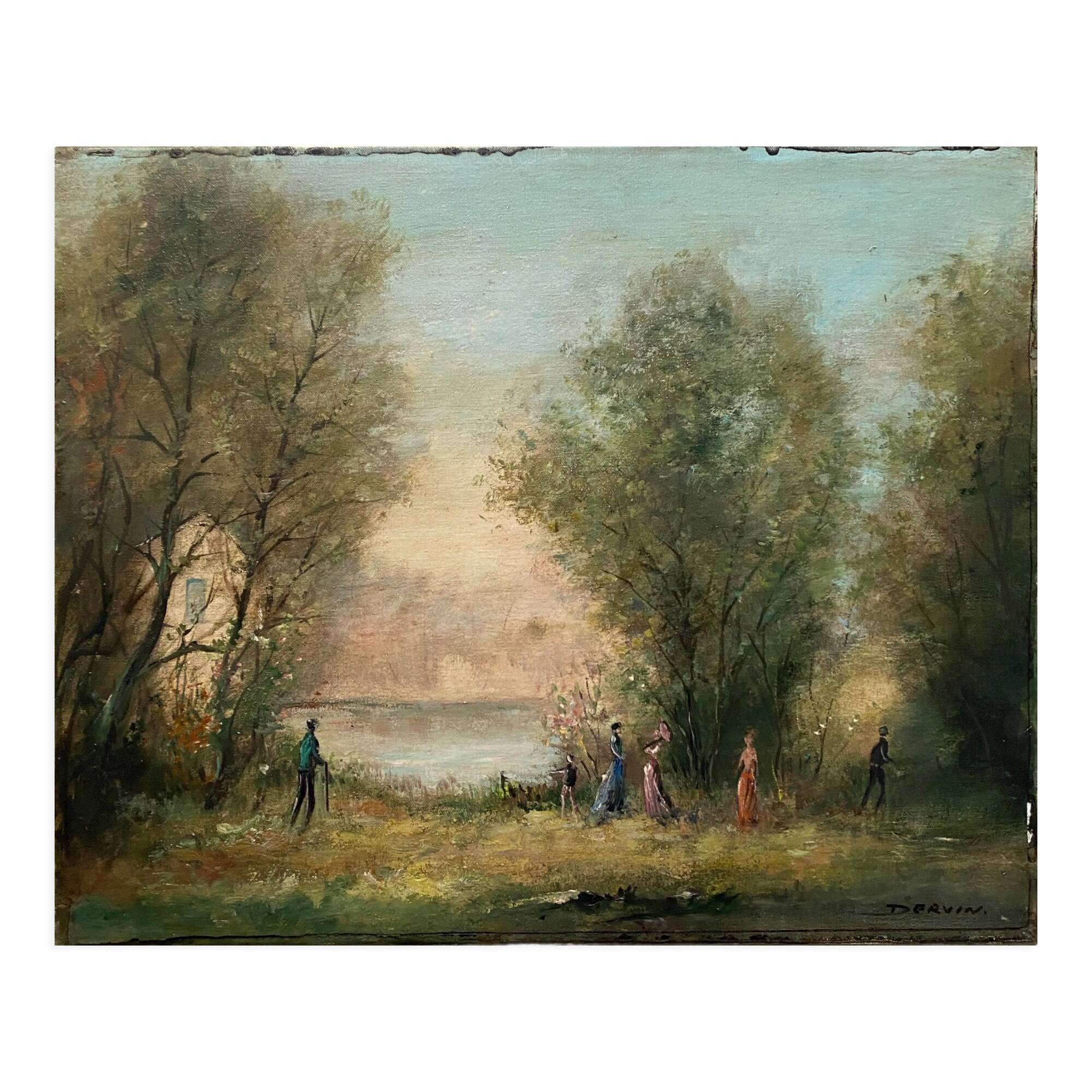 HST painting "The family walk" signed Dervin