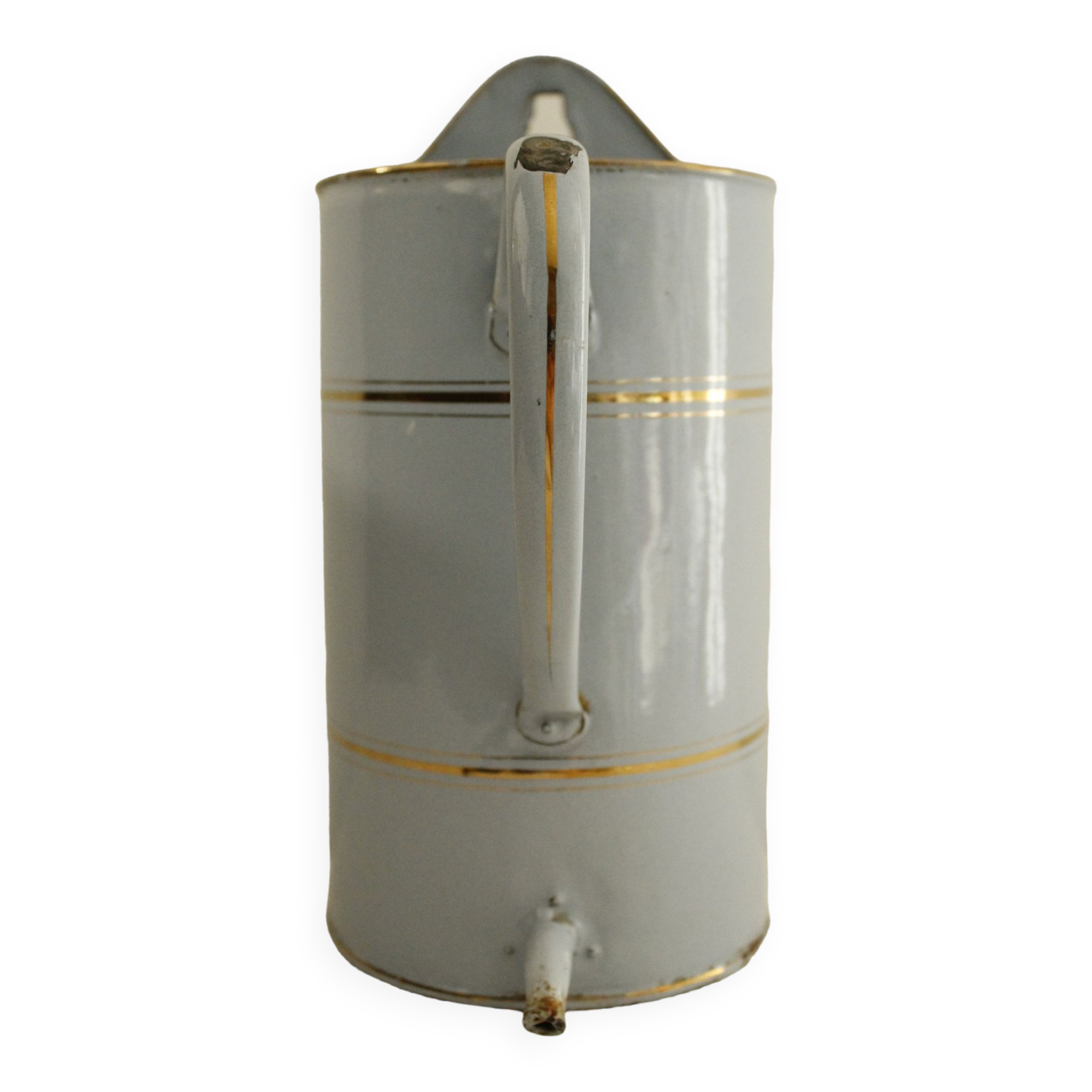 Enamelled metal fountain - light blue and gold