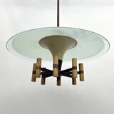 Curved glass disk chandelier. Italy 1950s
