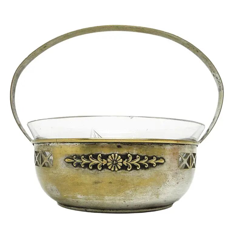 Basket sugar bowl Art Nouveau, silver-plated brass, Austria, 1920s