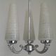 French Mid-Century 3-Light Silver Metal Chandelier with Glass Cone Shades