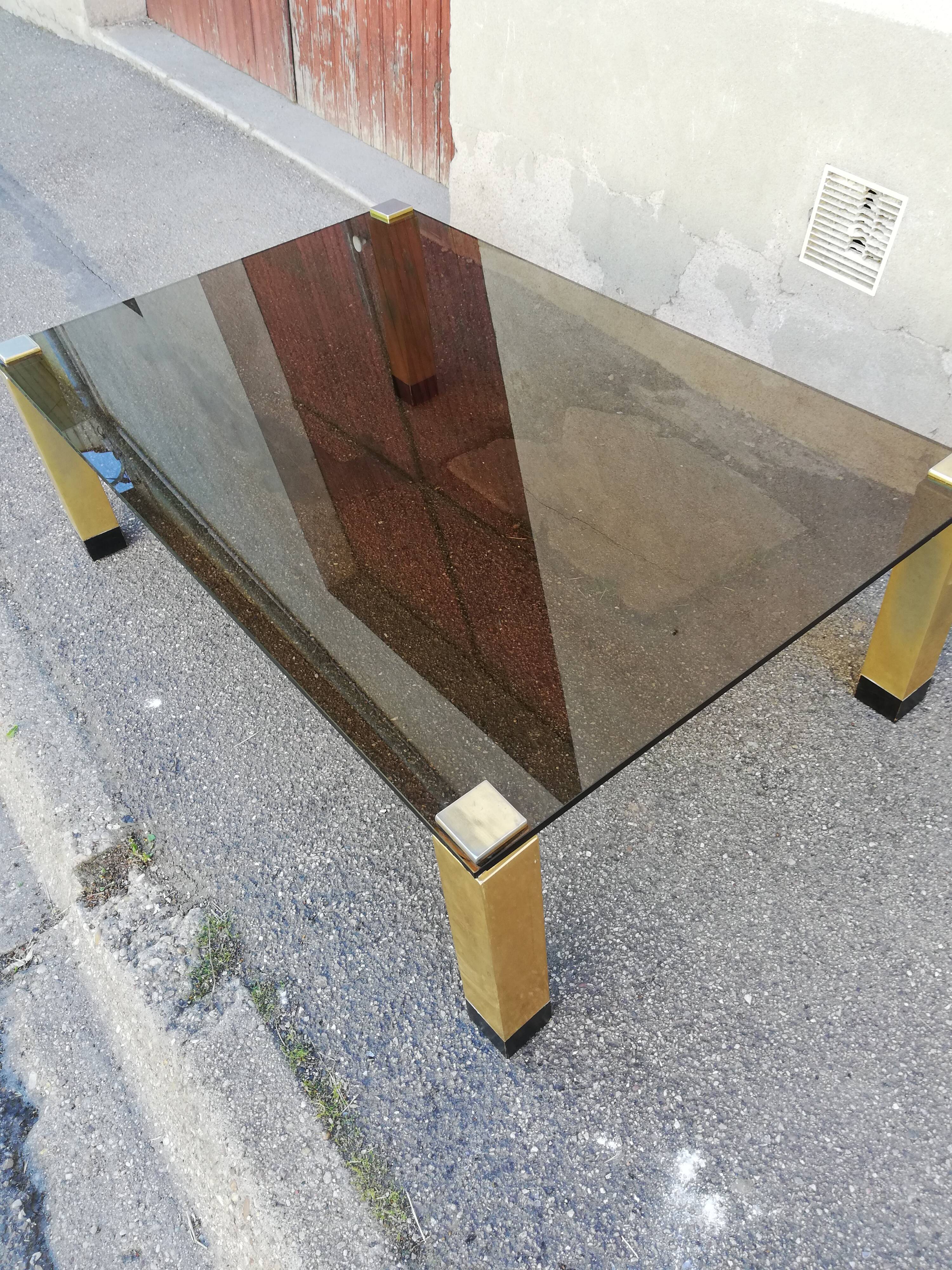 Vintage coffee table smoked glass and golden feet