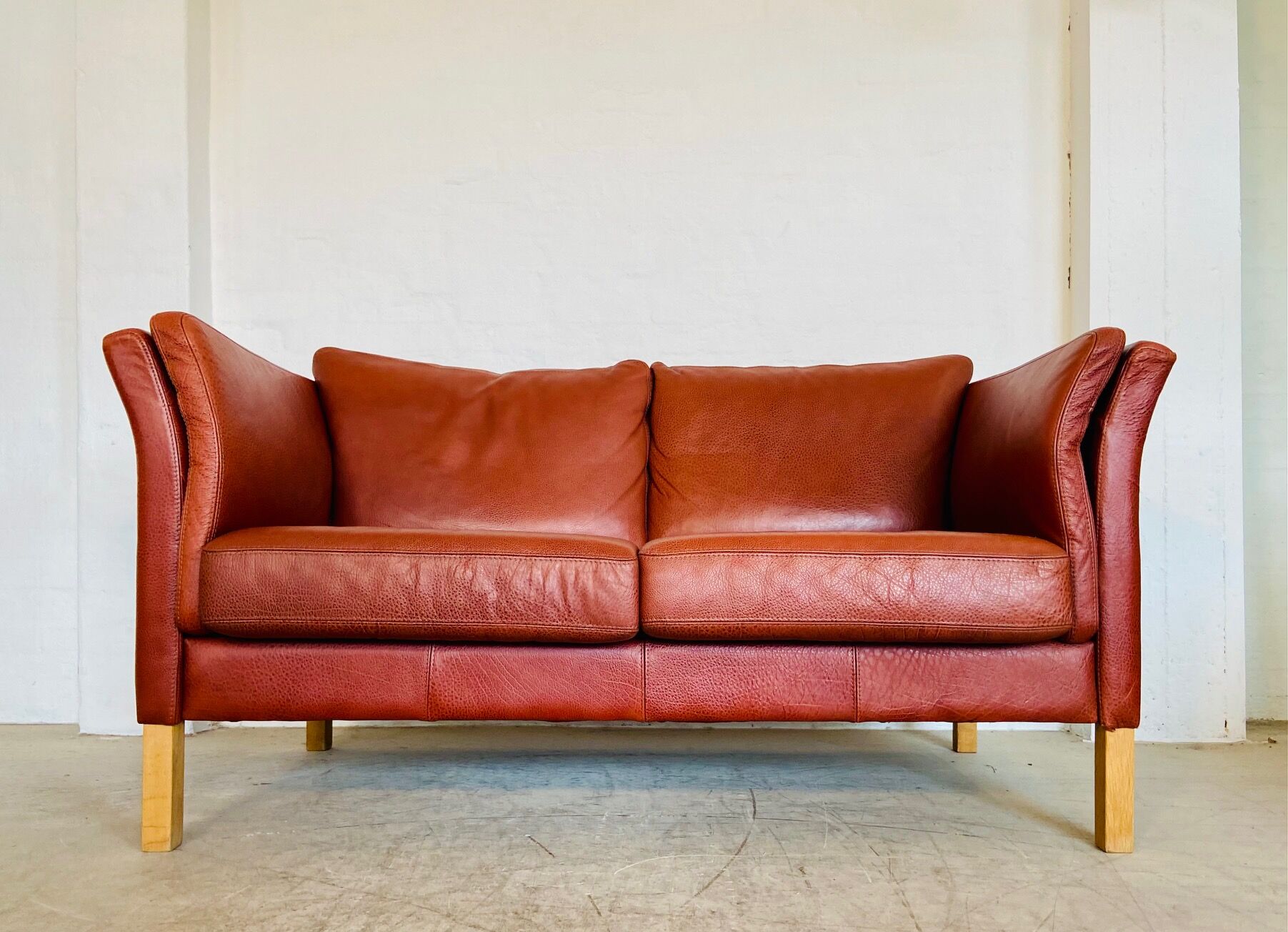 Canapé vintage danois rétro Skalma pour 2 personnes en cuir cognac