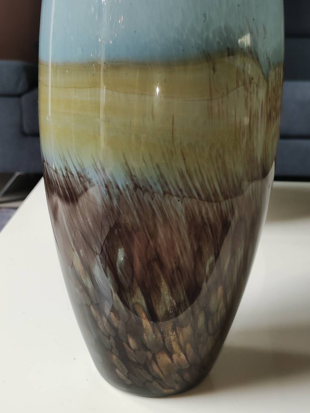 Large Cylindrical Vase in Murano Blown Art Glass/Gold Glitter