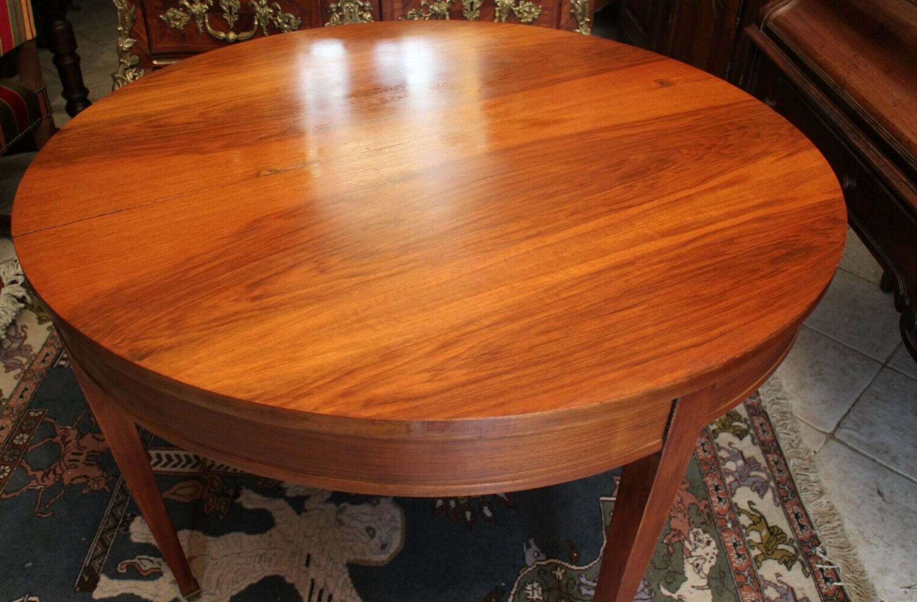 Louis XVI-style blond walnut half-moon console table