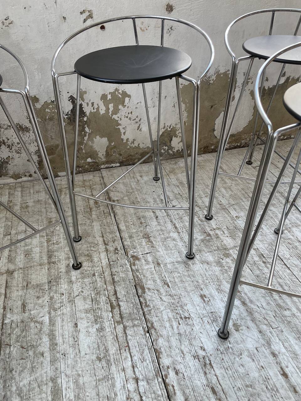 Set of 5 high stools "silver moon" Pascal Mourgue