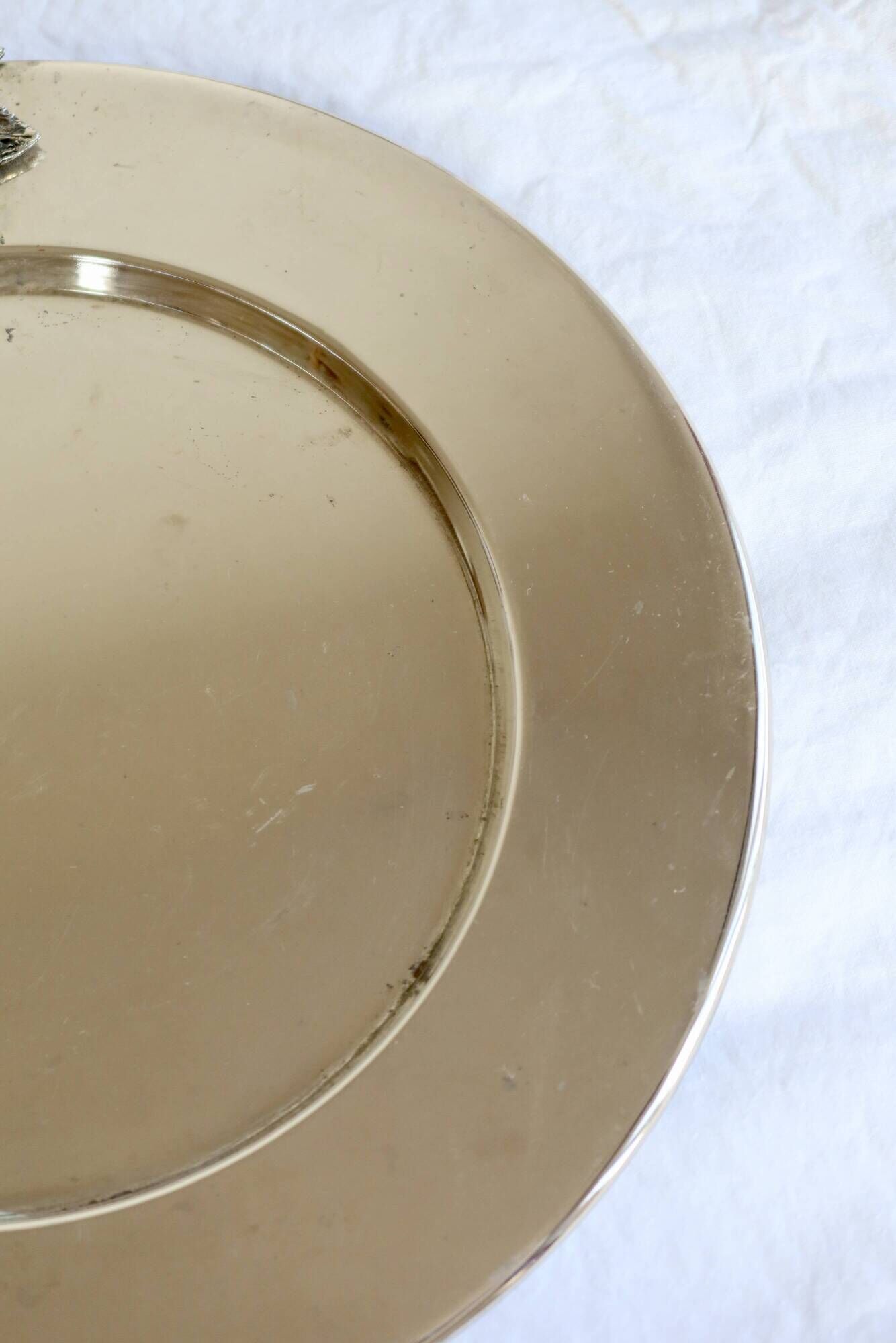 Vintage silver-plated round serving tray cherries