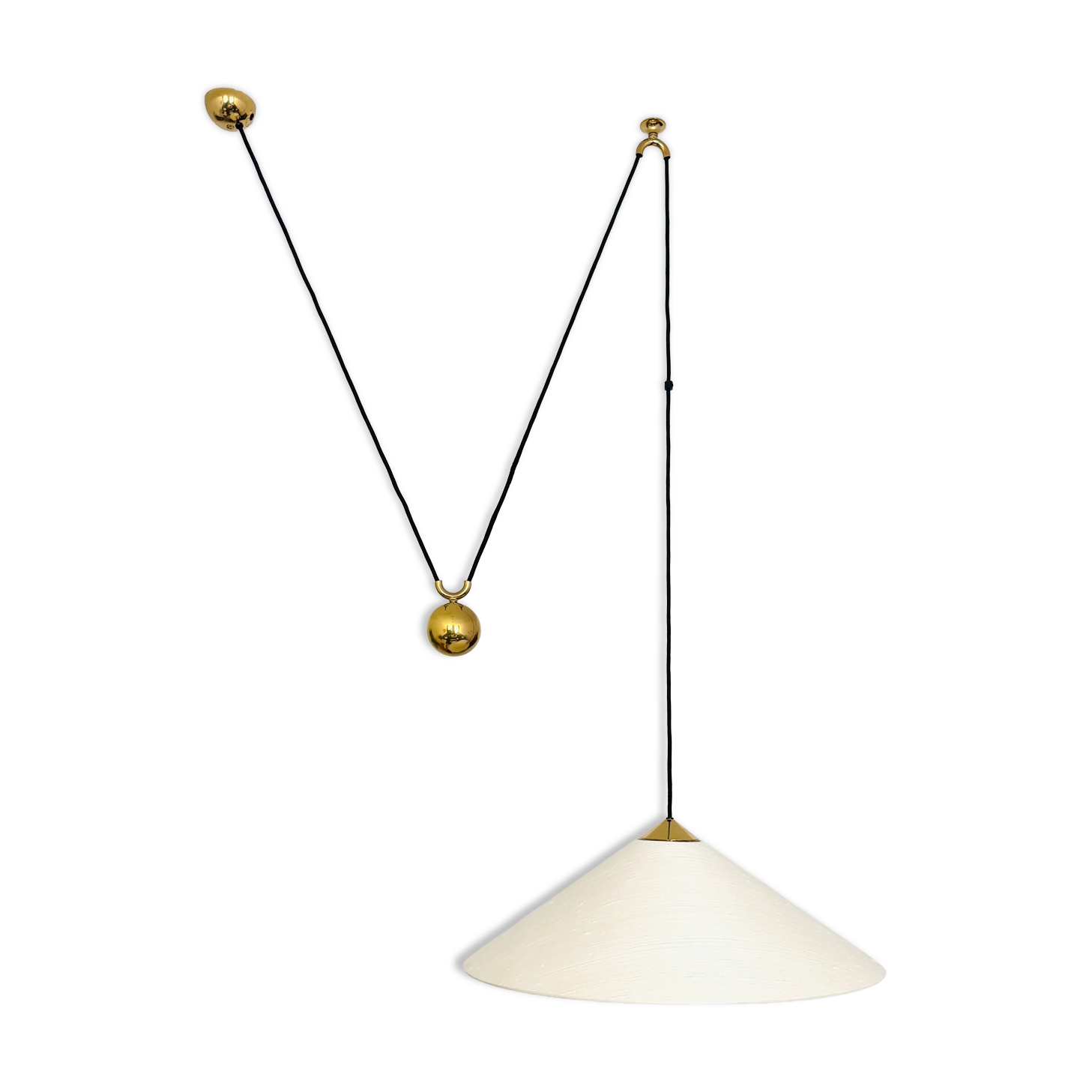 Large Adjustable Brass Pendant Lamp with Counterweight by Florian Schulz