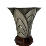 Art Deco, embossed pewter vase signed DELAVAN circa 1930