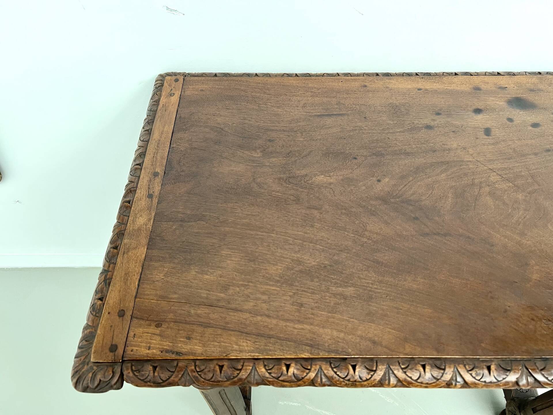Small carved oak writing table, 19th century
