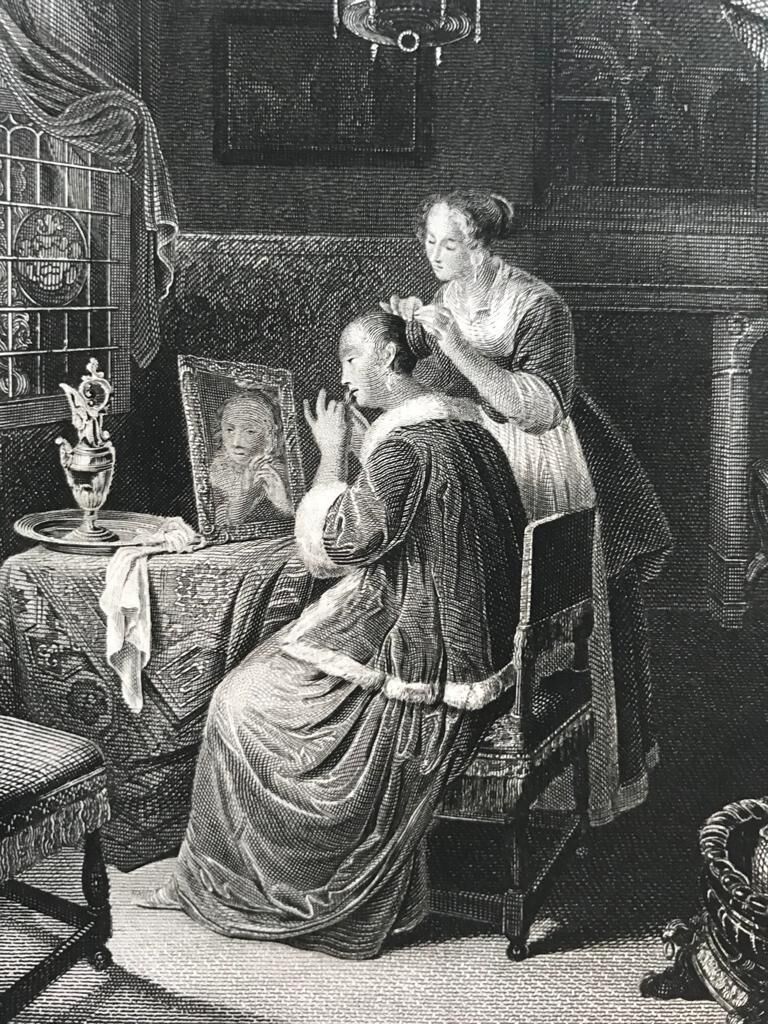 Gérard DOU, the lady at his toilet, engraving, nineteenth century