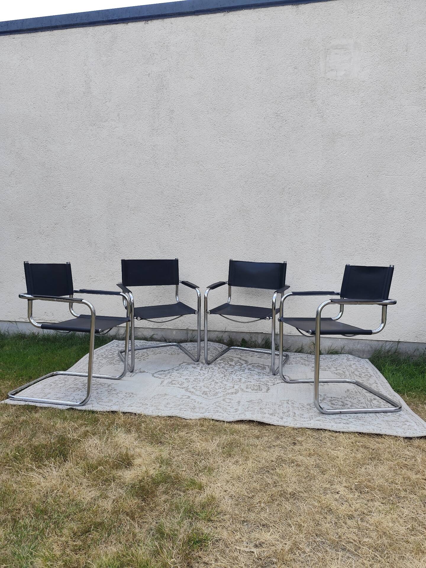 Set of 4 chrome tubular chairs