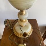 Antique table lamp in marble and tapestry