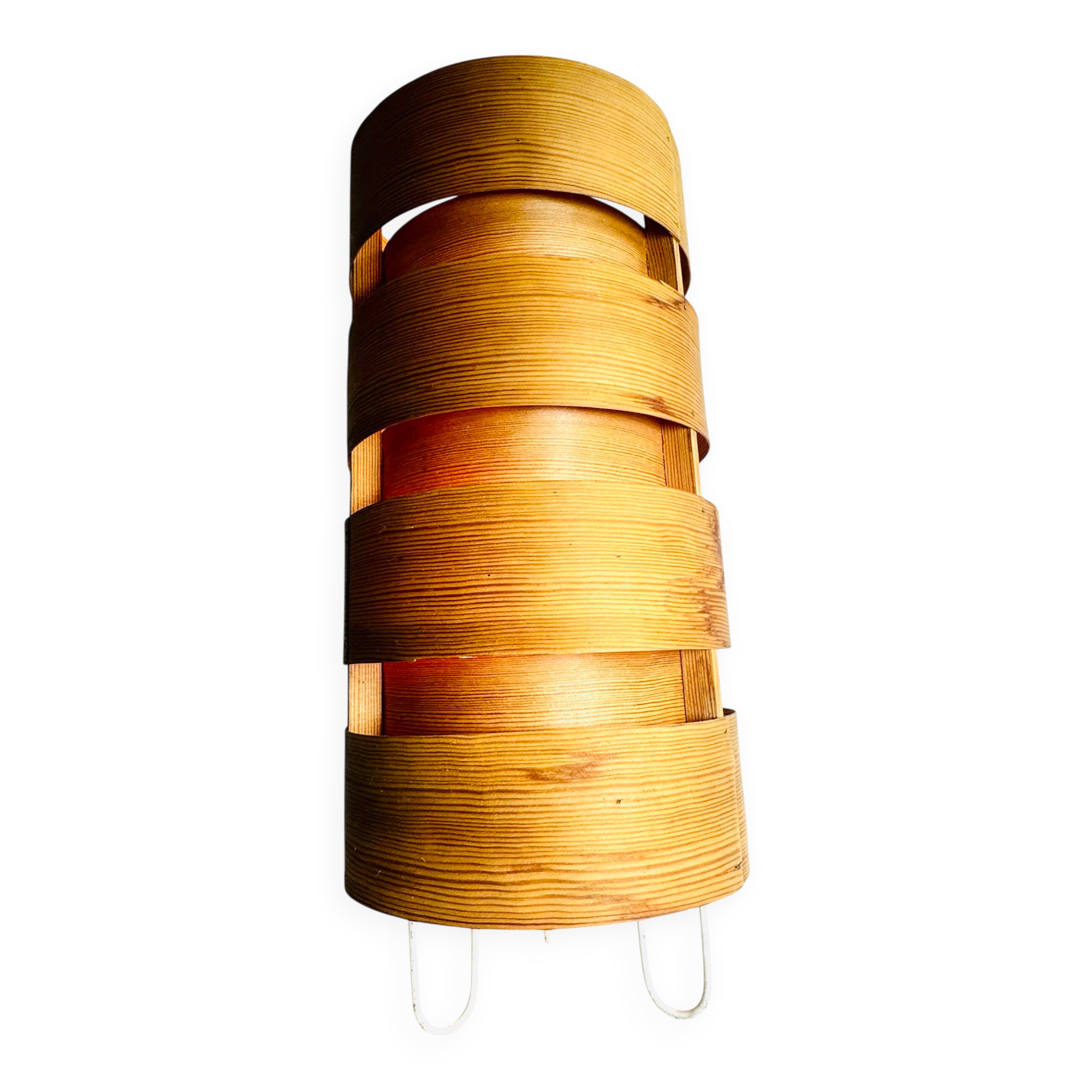 Large Cylindrical Pine Veneer Table Lamp By Hans-Agne Jakobsson For Ab Ellysett, Sweden 1960S