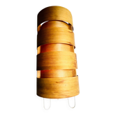 Large Cylindrical Pine Veneer Table Lamp By Hans-Agne Jakobsson For Ab Ellysett, Sweden 1960S
