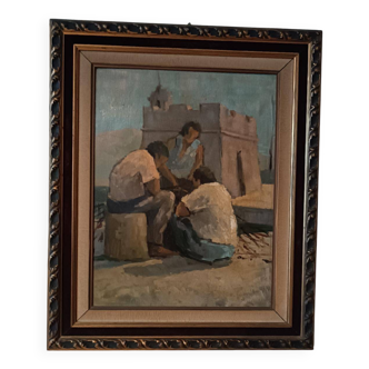 Peinture à l'huile sur figurines de table livourne première moitié du 20ème