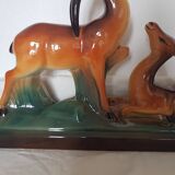 Art Deco ceramic sculpture of a pair of antelopes by Charles Lemanceau