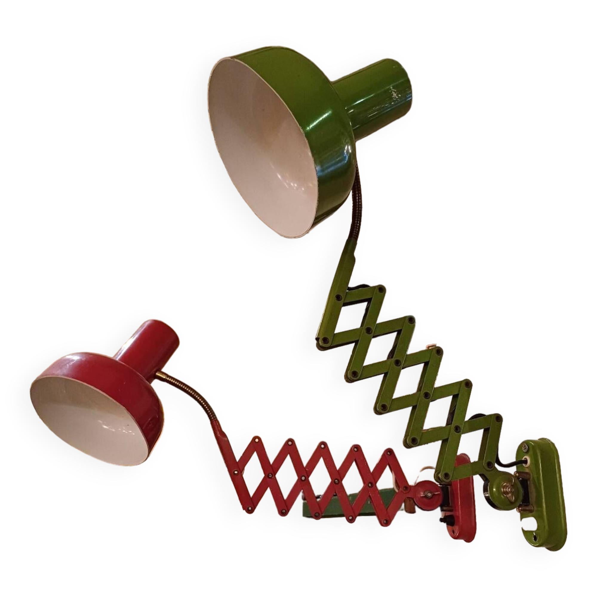 Pair of red and green Hala Zeist wall lights Dutch design 1960
