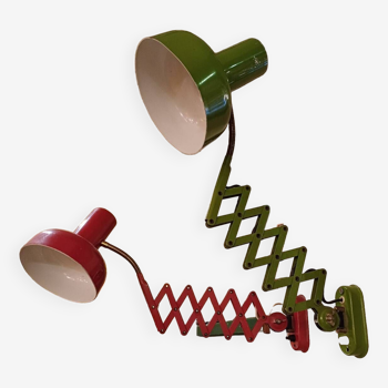 Pair of red and green Hala Zeist wall lights Dutch design 1960