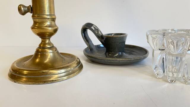 3 candlesticks in vintage brass and crystal
