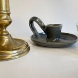 3 candlesticks in vintage brass and crystal