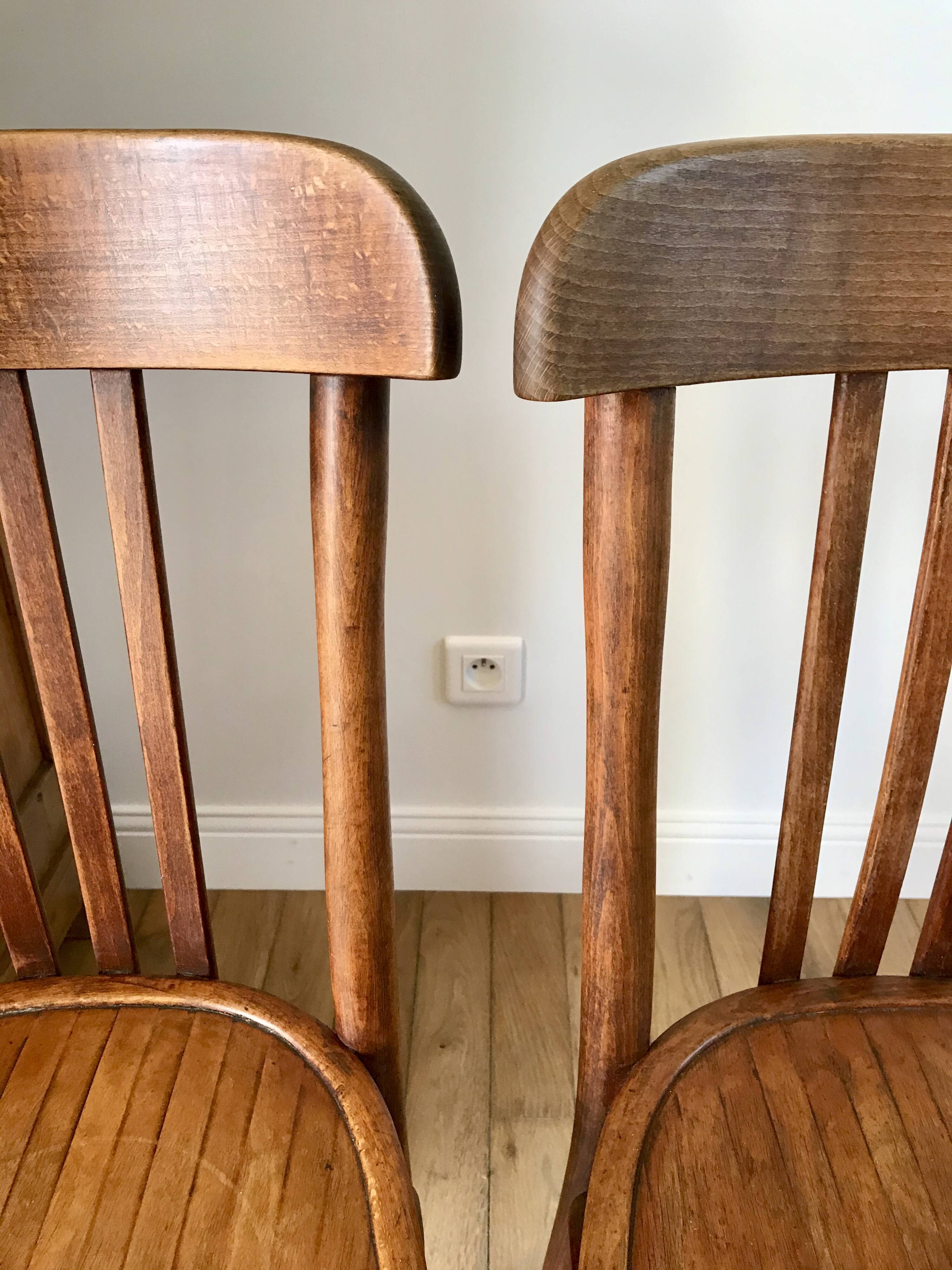 Set of 5 baumann bistro chairs in bent wood stamped xxth