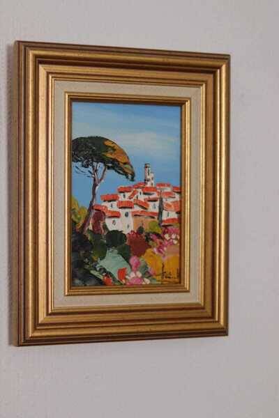 Original French oil on canvas – “Saint‑Paul‑de‑Vence” by Guinet C – vintage & framed – 28 × 23 cm