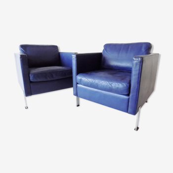 De Sede DS118 pair of blue leather club chairs