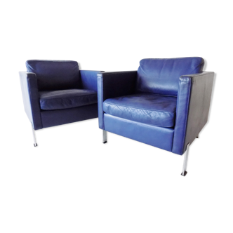 De Sede DS118 pair of blue leather club chairs