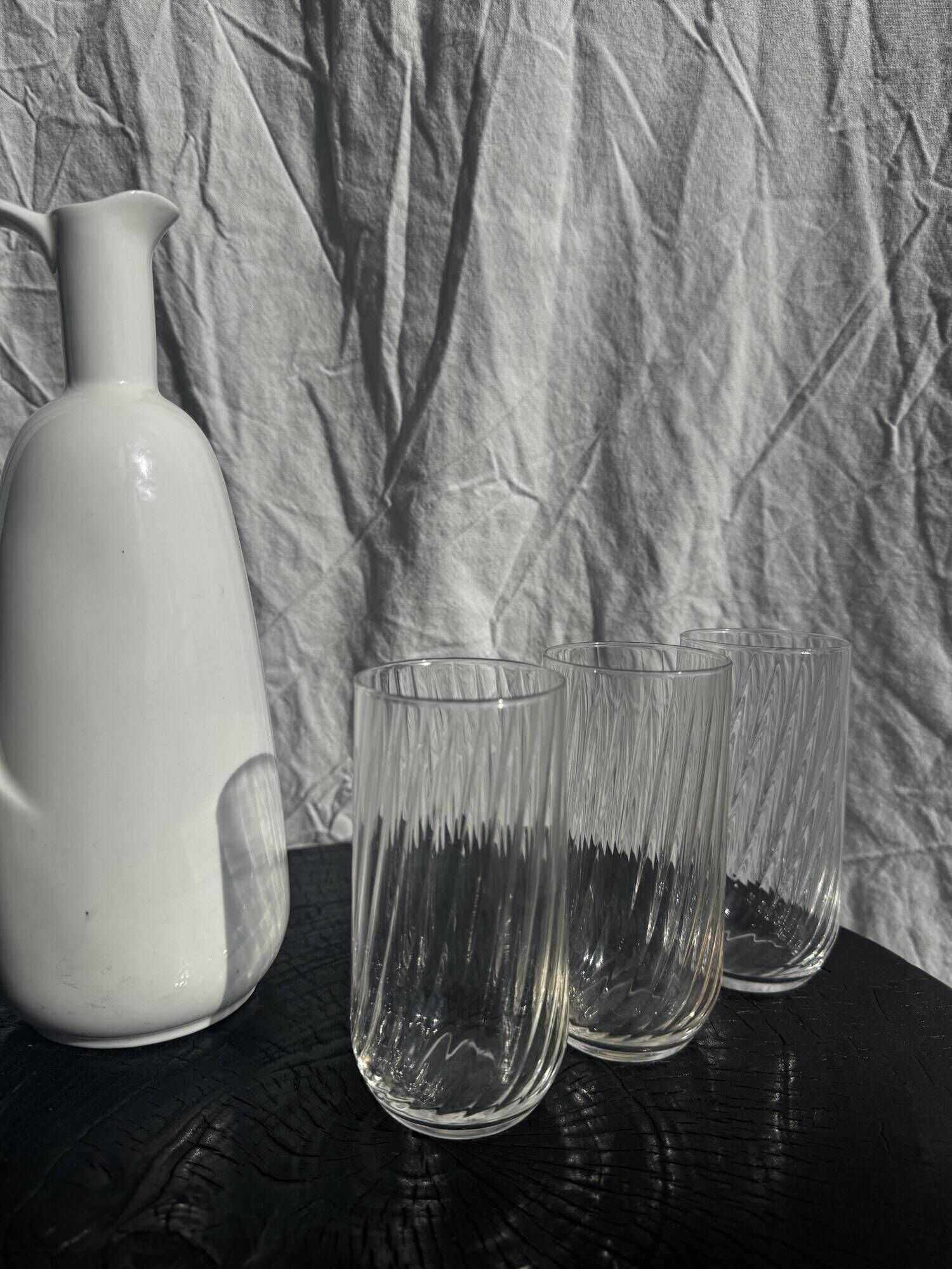 Set of 6 orangeade glasses in ribbed glass
