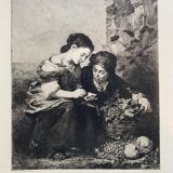 Gravure par albert artigue, xixe B.esteban murillo, "les marchands de fruits"