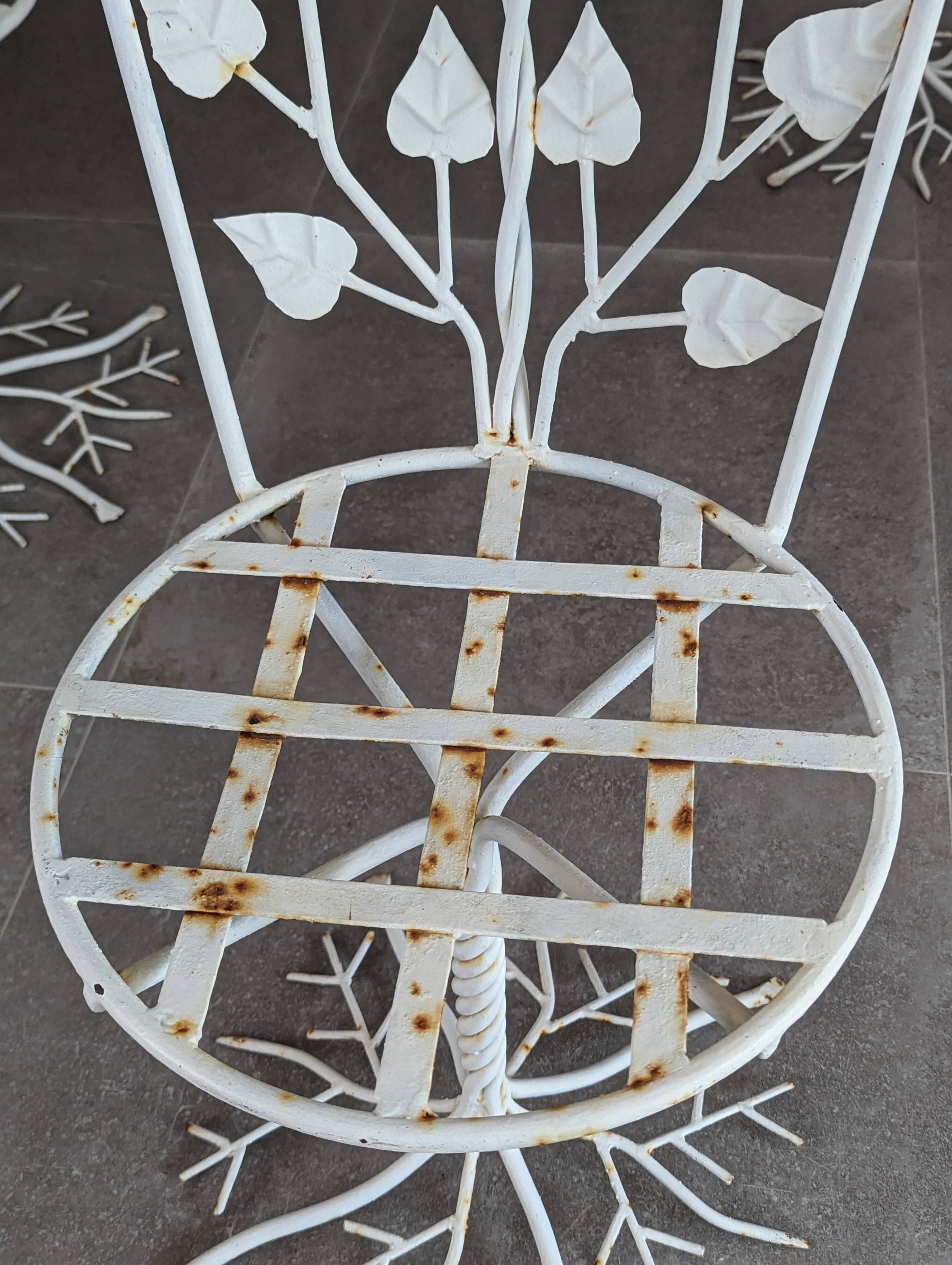 Sculptural Wrought Iron Garden Chairs with Tree Design 1950s Set of 5